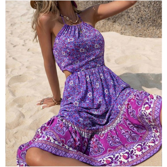 BellanBlue Dresses & Skirts - Boho Floral Print Halter Cottagecore maxi Dress